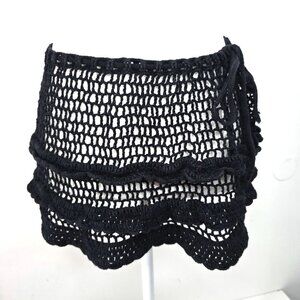 Vintage Victoria's Secret Black Tiered Crochet Drawstring Swimsuit Beach Cover